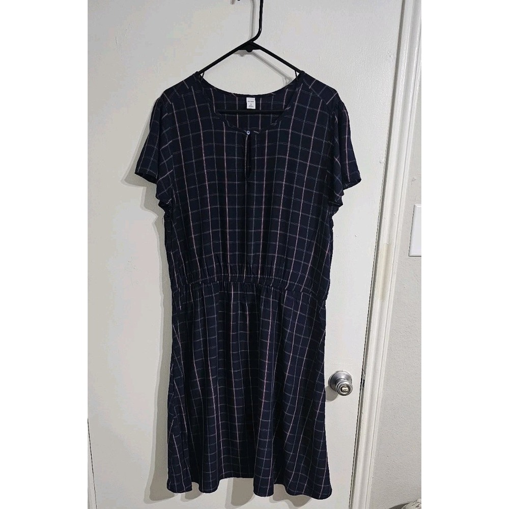 Old Navy Waist Defined Midi Dress XL Pink Blue Lightweight Flutter Sleeves Flowy